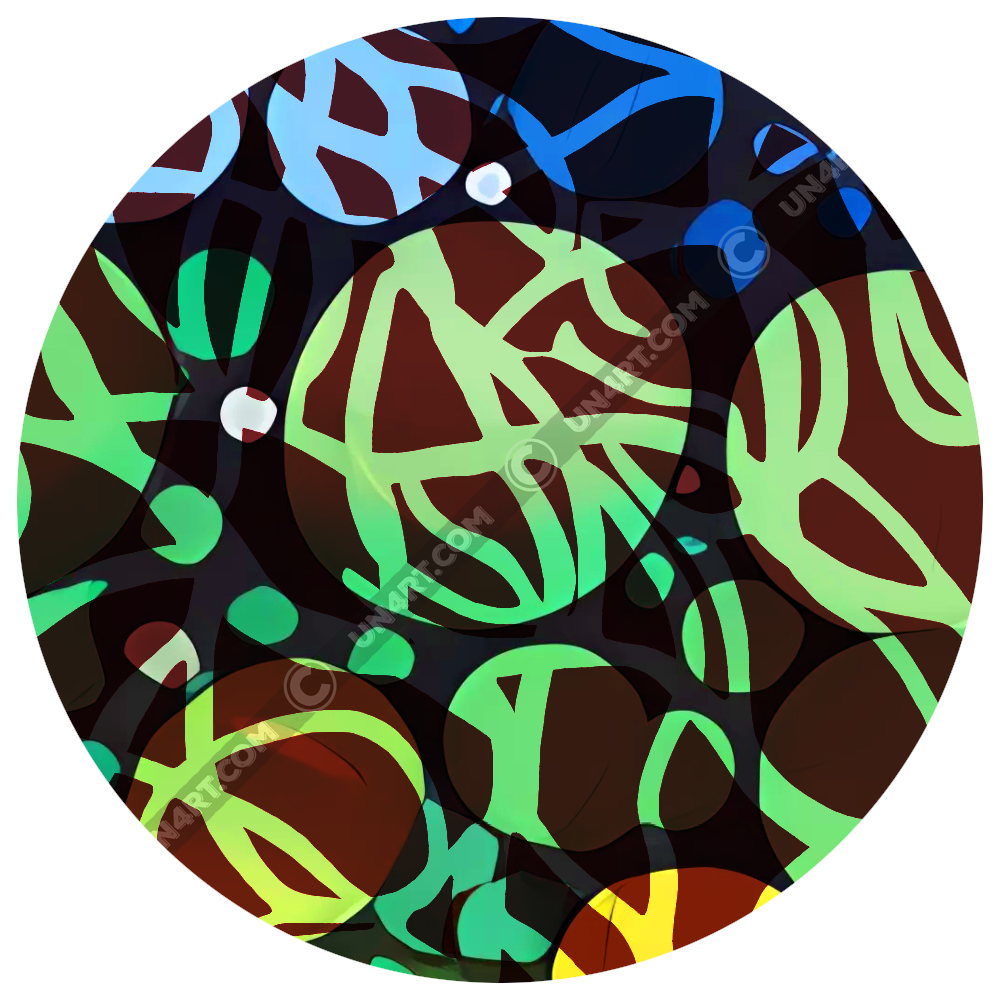 un4rt - the images shows circles in various sizes and various colors. the colors range from orange, yellow, green and blue . a wild tangle of lines overlays the circles.