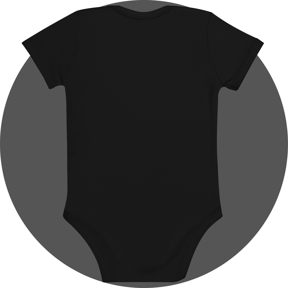 un4rt - the images shows the backside of a black baby bodysuit.