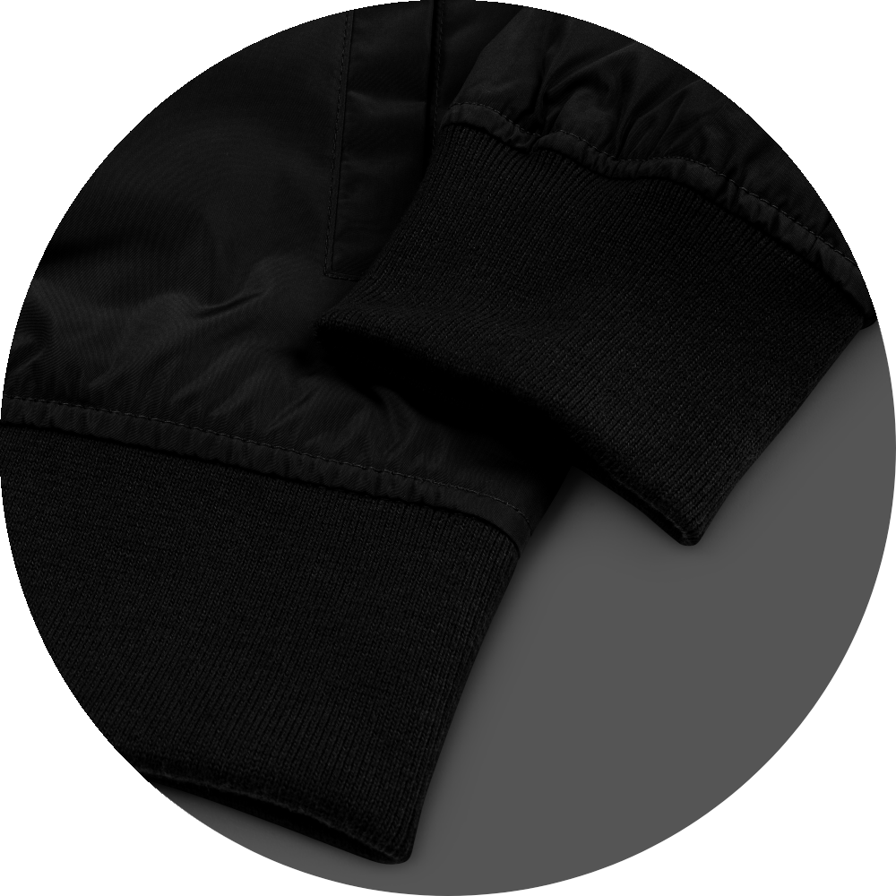 un4rt - the image shows details of a black bomber jacket.