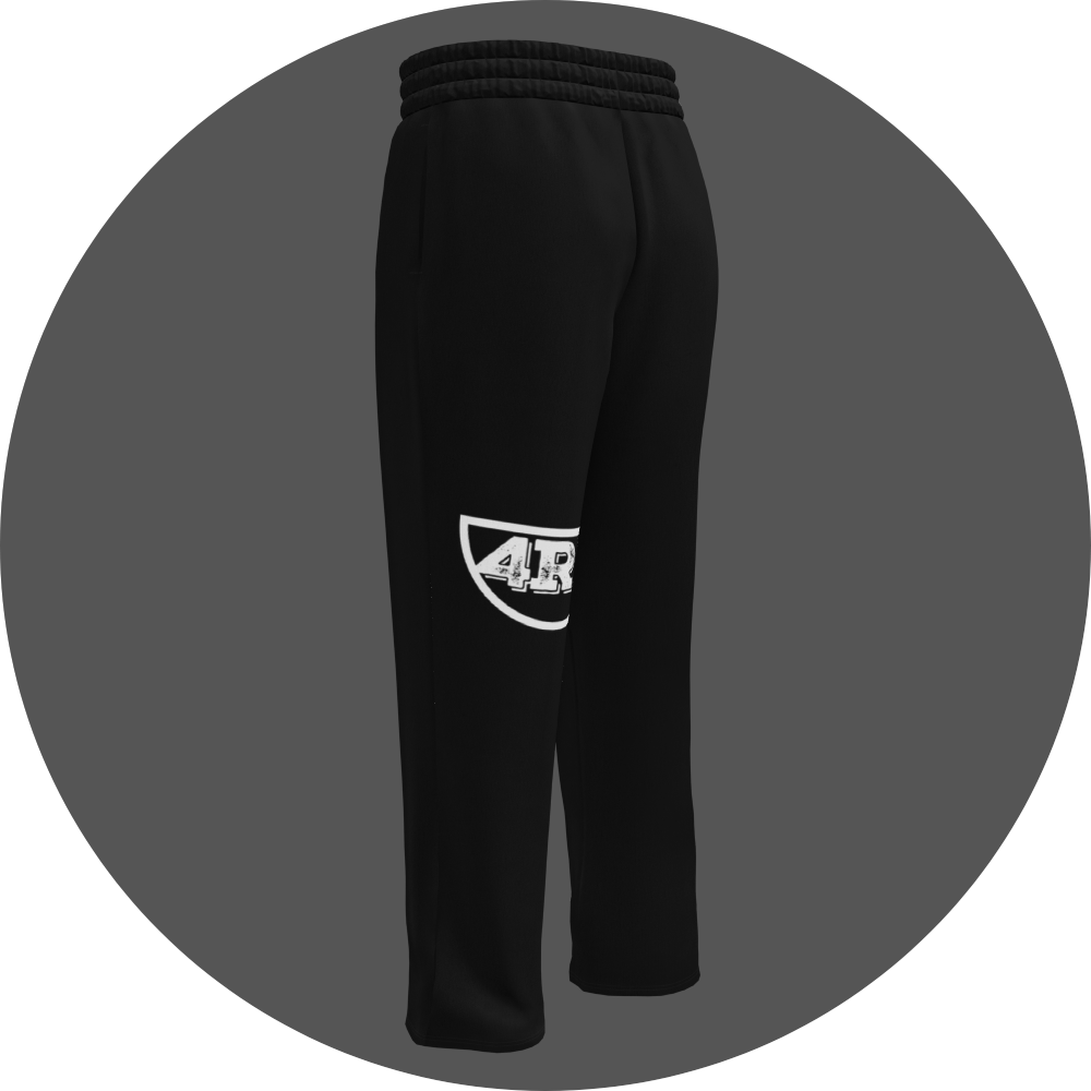 un4rt - the image shows the back of a black jogger pant with a white print of the lower part of the "UN4RT"-logo on the left leg.