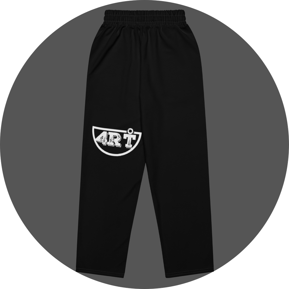 un4rt - the image shows the back of a black jogger pant with a white print of the lower part of the "UN4RT"-logo on the left leg.
