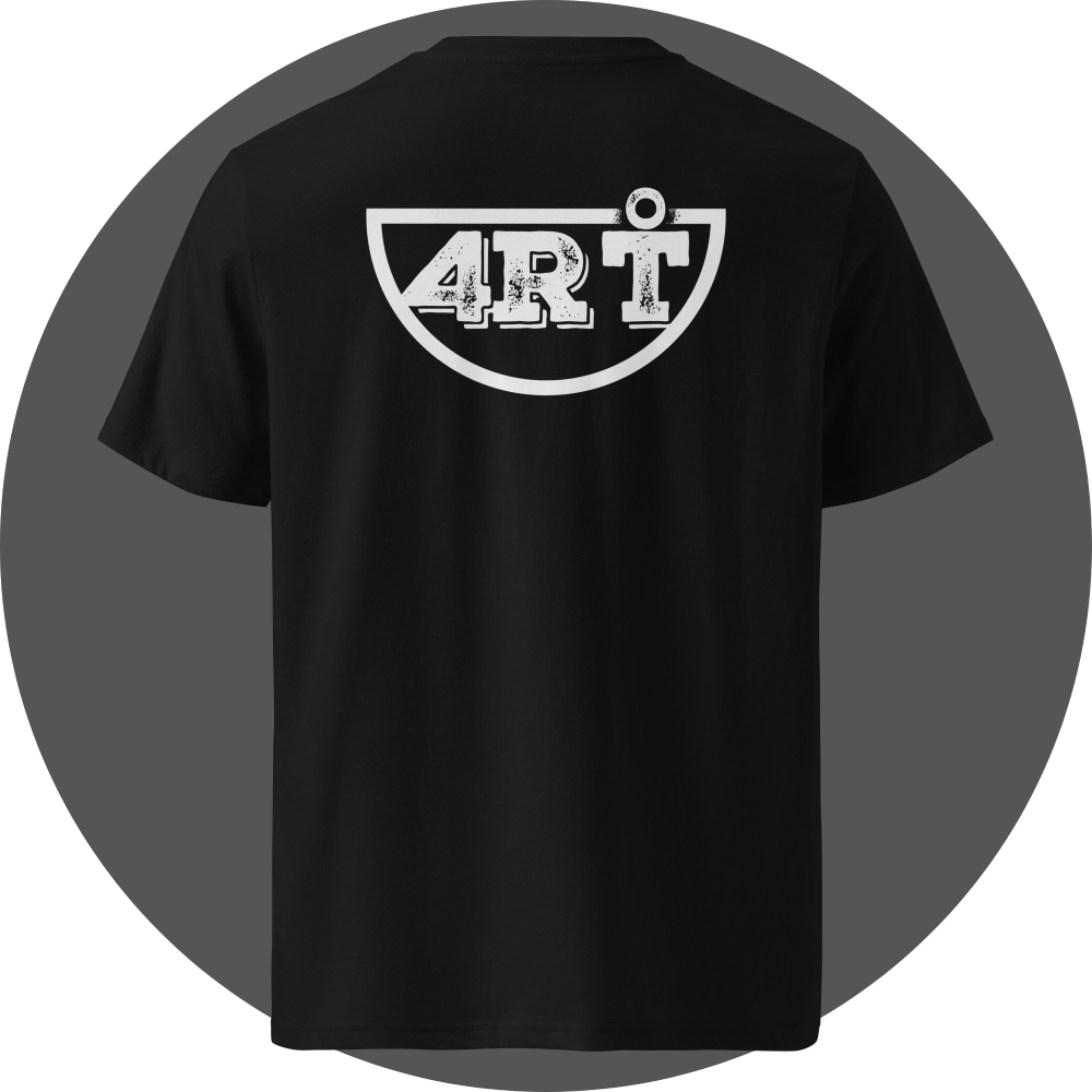 un4rt - the image shows the back of a black cotton t-shirt with a big white print of the lower part of the "UN4RT"-logo.