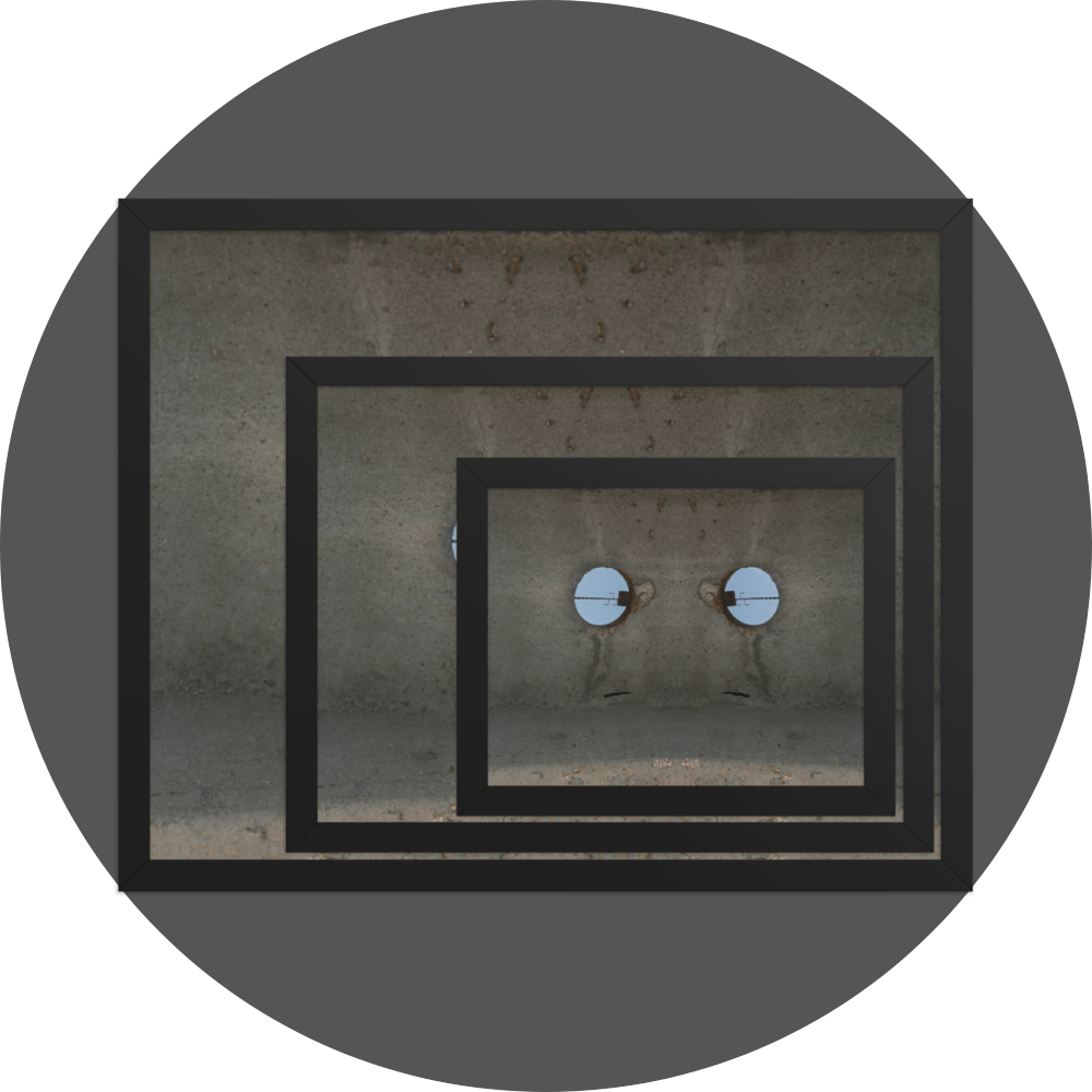 un4rt - the image shows 3 different sizes of the same photographie on top of each other. large size in the back, medium size in the middle and small size on top. the photographie shows a section of an concrete pole with a holes. the whole image contains the photographie for 2 times and one of the photographies is mirrored.