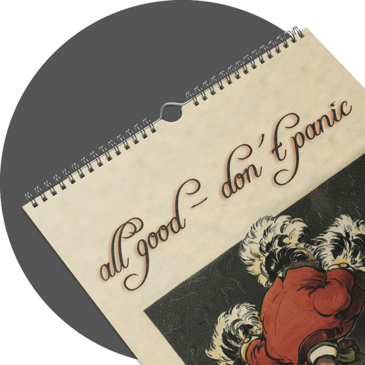 un4rt - the image shows the cover of a calender with the title "all good - don´t panic" on it.