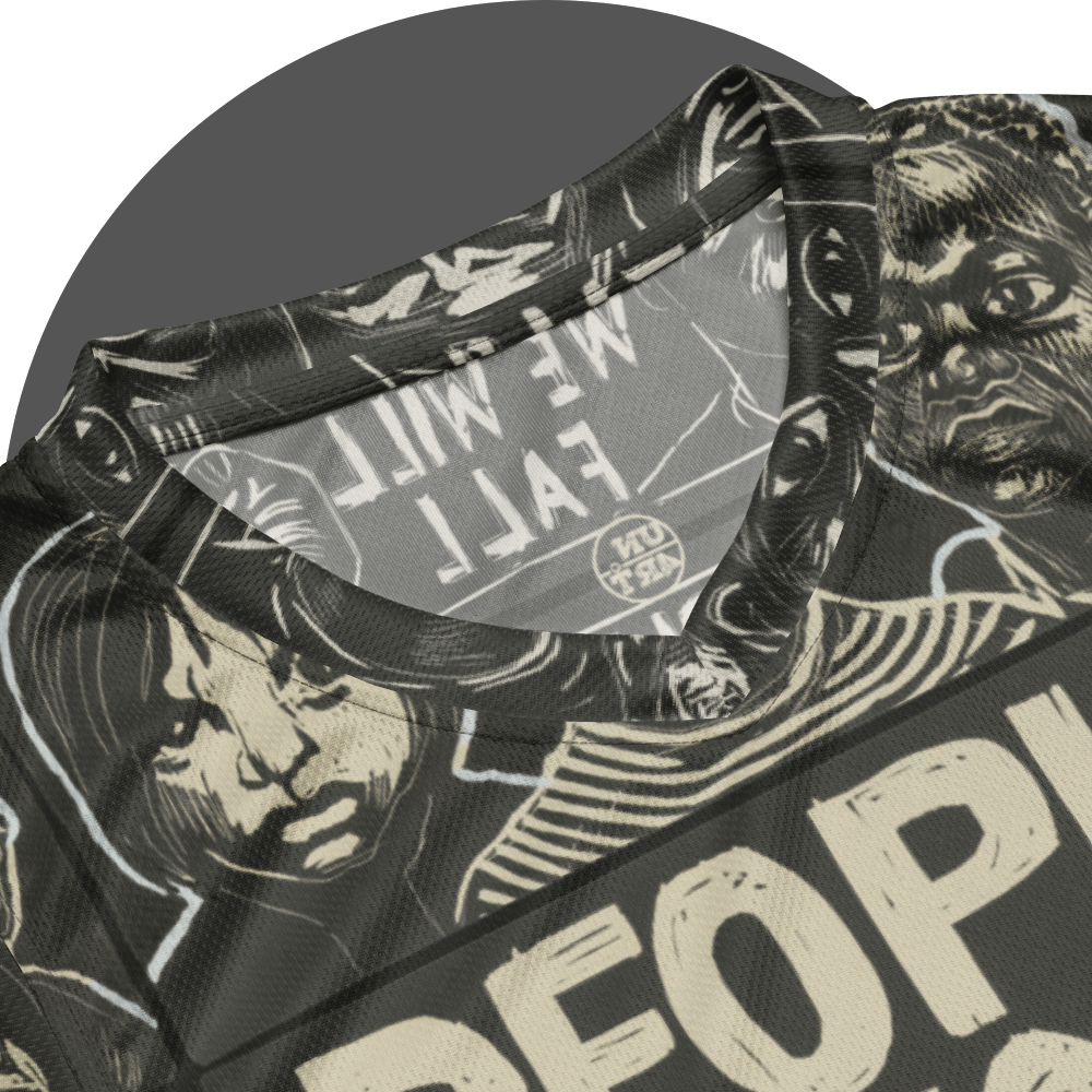 un4rt - the image shows details of a basketball jersey with an allover print. the print is two colored and the motif is only partially visible. focus on the garment.