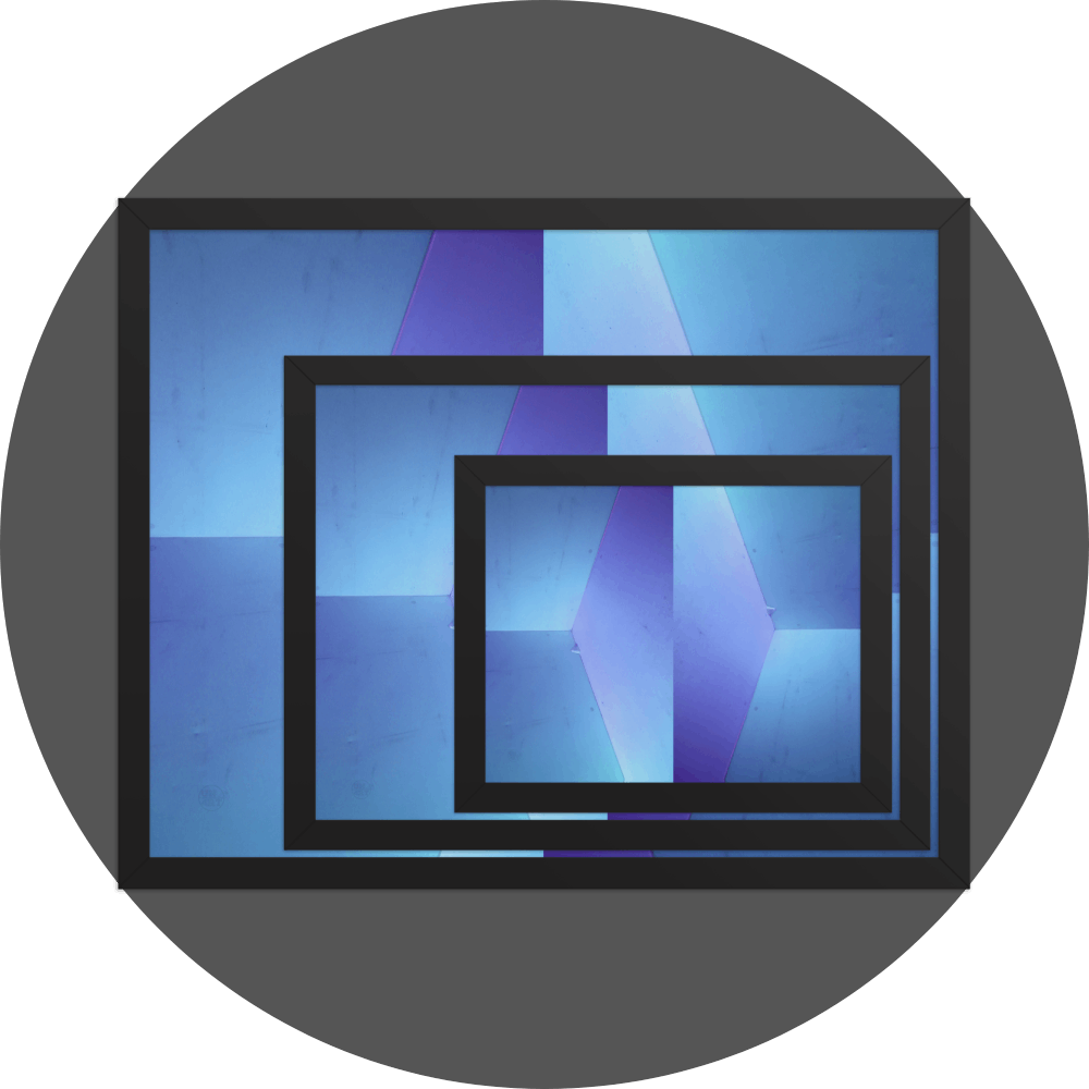 un4rt - the image shows 3 different sizes of the same photographie on top of each other. large size in the back, medium size in the middle and small size on top. the photographie shows an upper corner of a cooling cell, light in blue colors with gradients. the whole image contains the photographie for 2 times and one of the photographies is mirrored.