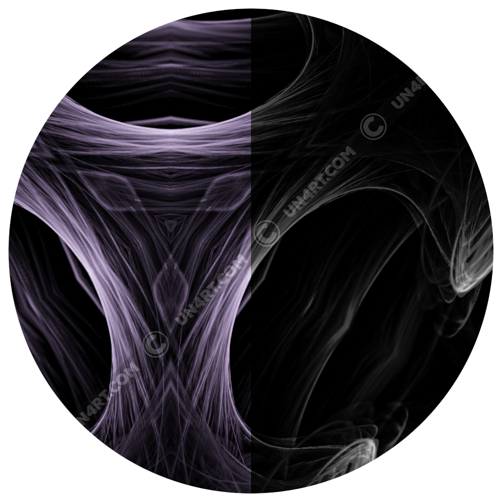 un4rt - the image is split vertically. both sides show an extract of the same repeating pattern, but an editing filter has been applied to the right side, lowering the brightness of the pattern. the pattern has a three-sided basic structure with fine lines that run both straight and curved. the background of the pattern is black, the lines are bright white.