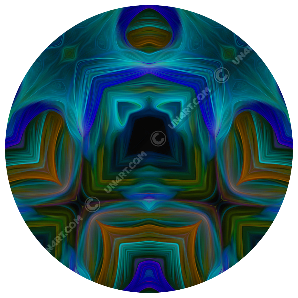 un4rt - the image shows a section of a repeating pattern in bright and dark blue, dark orange and dirty green tones. the pattern includes star-shaped and rectangular elements. the color lines are very fine and appear like an oil painting.