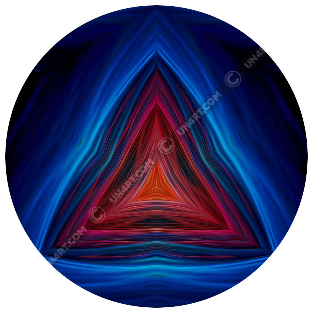 un4rt - the image shows a triangle pointing up. the background is back. the triangle is made of thin curvy lines, blue lines create the frame of the triangle, red lines create the inner triangle. detailed brush strokes are visible, in the style of an oil painting.
