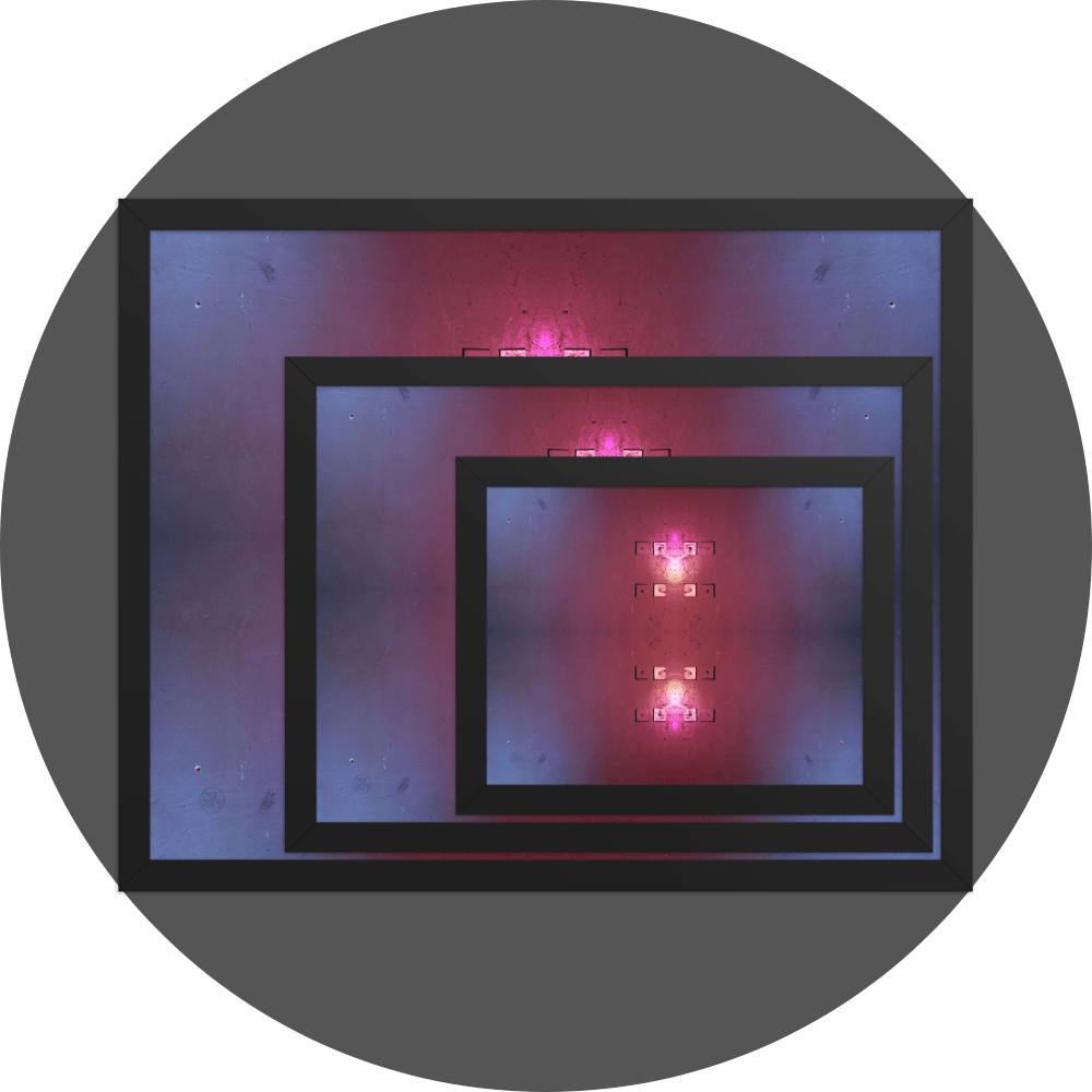 un4rt - the image shows 3 different sizes of the same photographie on top of each other. large size in the back, medium size in the middle and small size on top. the image contains the photographie for four times. two of the photographies are mirrored, one is turned around 180° and one is original. the colors are red and light blue.