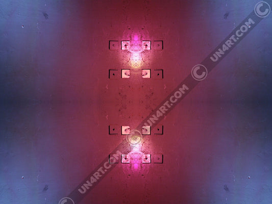 un4rt - the image contains the photographie for four times. two of the photographies are mirrored, one is turned around 180° and one is original. the colors are red and light blue.