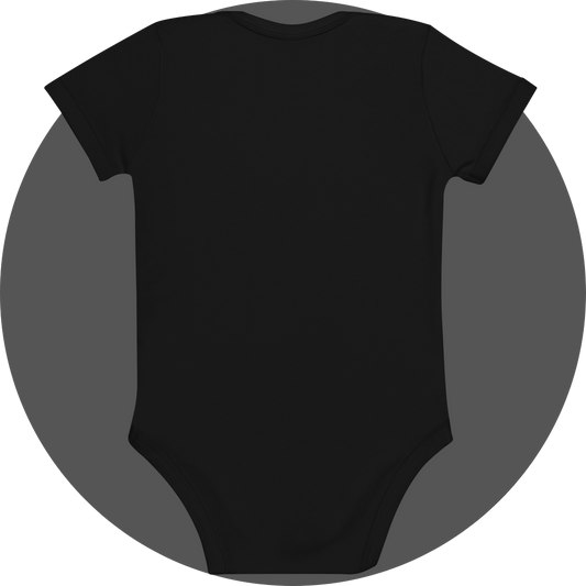 un4rt - the images shows the backside of a black certified organic cotton baby bodysuit.