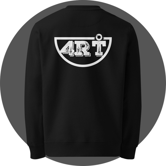 un4rt - the image shows the back of a black organic cotton sweatshirt with a big white print of the lower part of the "UN4RT"-logo.