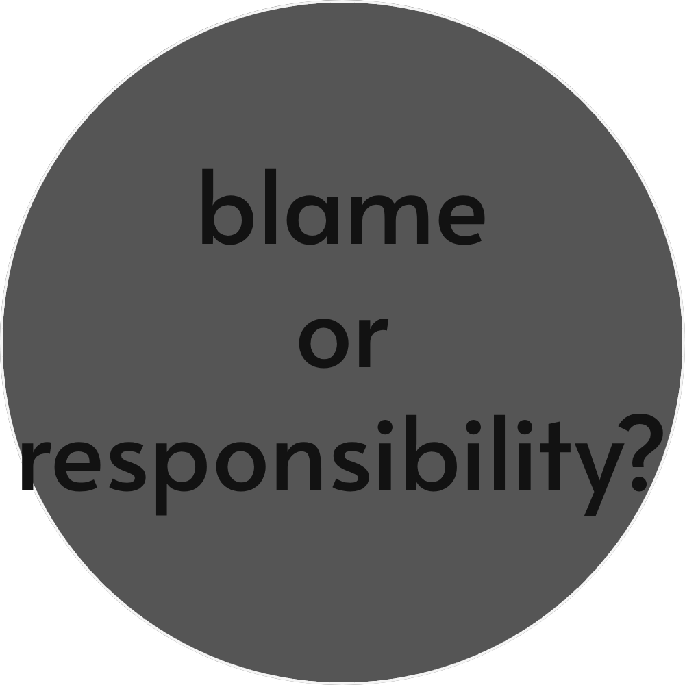 UN4RT - grey circular background with white border and black text "blame or responsibility?"