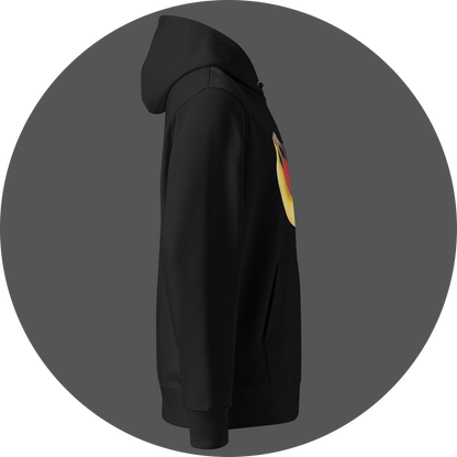 un4rt - the image shows the right side of a black cotton hoodie with a print on the breast.