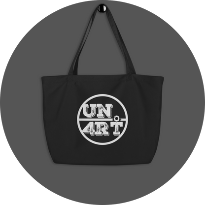 un4rt - the image shows one side of a black cotton tote bag with a big white "UN4RT"-logo printed on it.