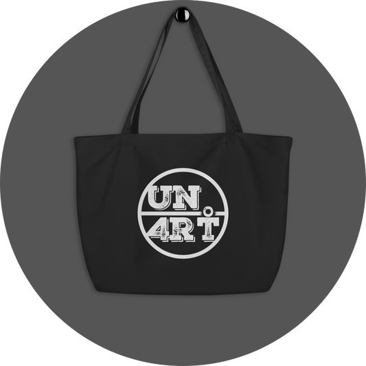 un4rt - the image shows one side of a black cotton tote bag with a big white "UN4RT"-logo printed on it.