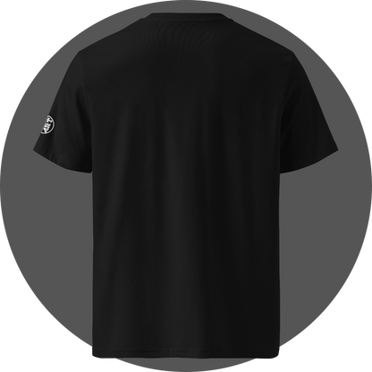UN4RT black organic cotton t-shirt shown from the back, plain black fabric with no back print, small circular brand logo visible on the left sleeve.