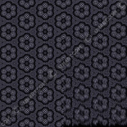 un4rt - the image is split vertically. both sides show the same repeating pattern, but an editing filter has been applied to the right side, blurring the pattern. the pattern has a checkerboard-like basic structure that arches over six spheres arranged in a circle. the spheres that form the circle touch each other. the spaces between the spheres arranged in the circle are flat.