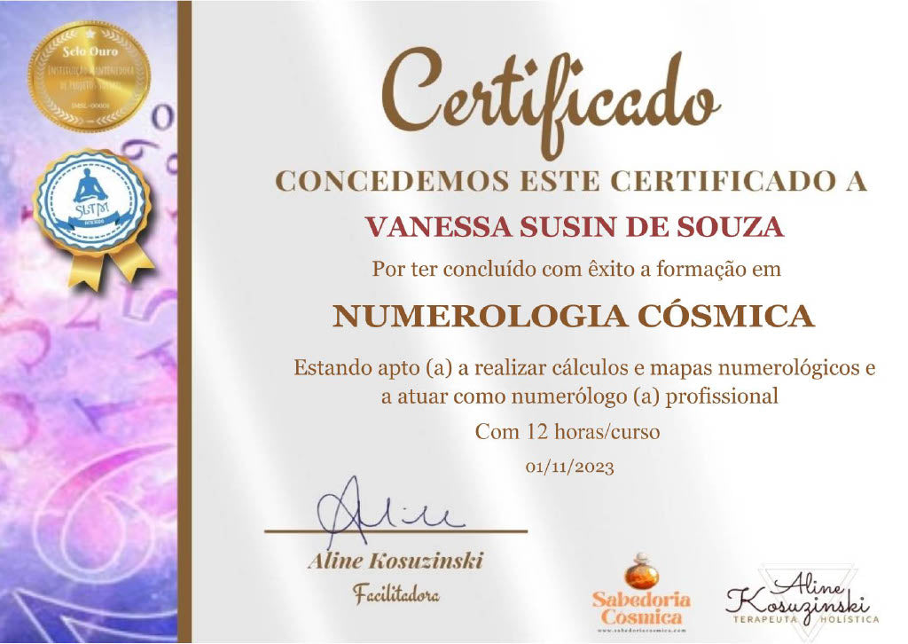 un4rt - certificado de conclusão curso numerologia cósmica