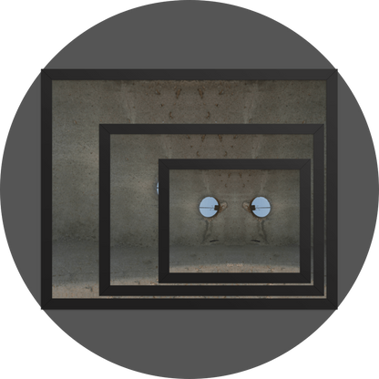un4rt - the image shows 3 different sizes of the same photographie on top of each other. large size in the back, medium size in the middle and small size on top. the photographie shows a section of an concrete pole with a holes. the whole image contains the photographie for 2 times and one of the photographies is mirrored.