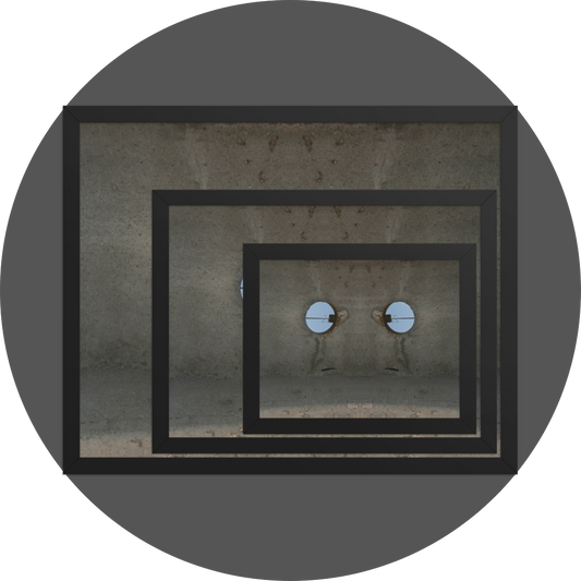un4rt - the image shows 3 different sizes of the same photographie on top of each other. large size in the back, medium size in the middle and small size on top. the photographie shows a section of an concrete pole with a holes. the whole image contains the photographie for 2 times and one of the photographies is mirrored.