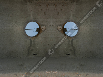 un4rt - the photographie shows a section of an concrete pole with a holes. the whole image contains the photographie for 2 times and one of the photographies is mirrored.