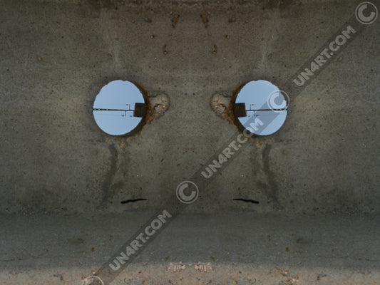 un4rt - the photographie shows a section of an concrete pole with a holes. the whole image contains the photographie for 2 times and one of the photographies is mirrored.