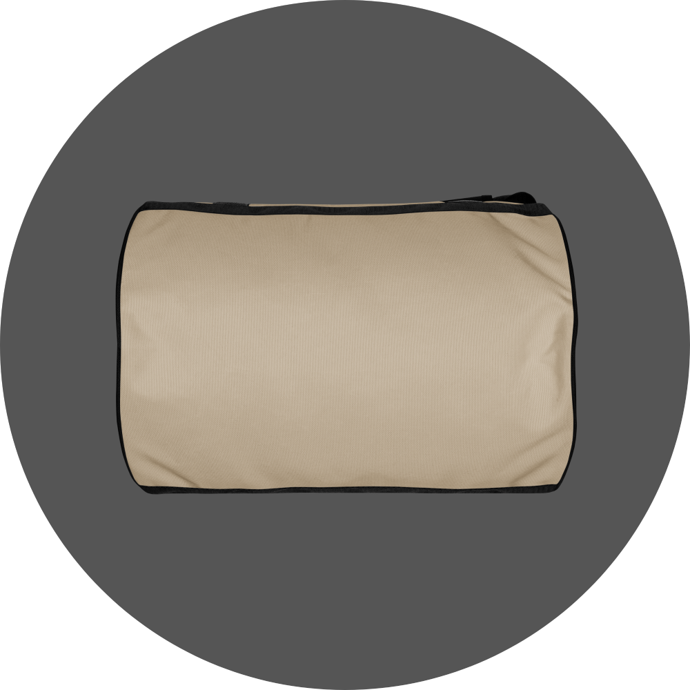 un4rt - the image shows the bottom of a tubular gym bag with an oystrich colored fabric. the frame straps are black.