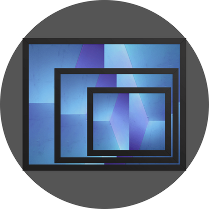 un4rt - the image shows 3 different sizes of the same photographie on top of each other. large size in the back, medium size in the middle and small size on top. the photographie shows an upper corner of a cooling cell, light in blue colors with gradients. the whole image contains the photographie for 2 times and one of the photographies is mirrored.