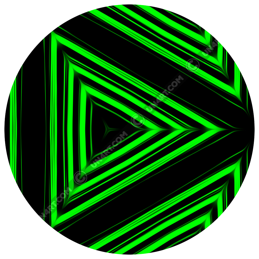 un4rt- the image shows one triangle of a repeating pattern made of triangles. each triangle is mirrored horizontal and vertical over and over again. the triangles are made of three thick and green lines with soft borders. the space between the triangles and between the green lines is black.