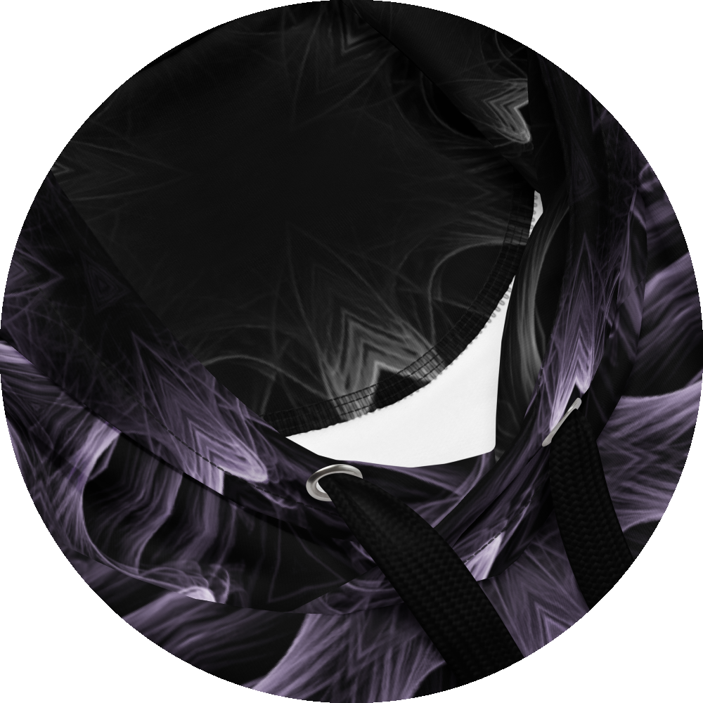 un4rt - the image shows details of a hoodie with a seamless pattern. the pattern has a three-sided basic structure with fine lines that run both straight and curved. the background of the pattern is black, the lines are bright white.