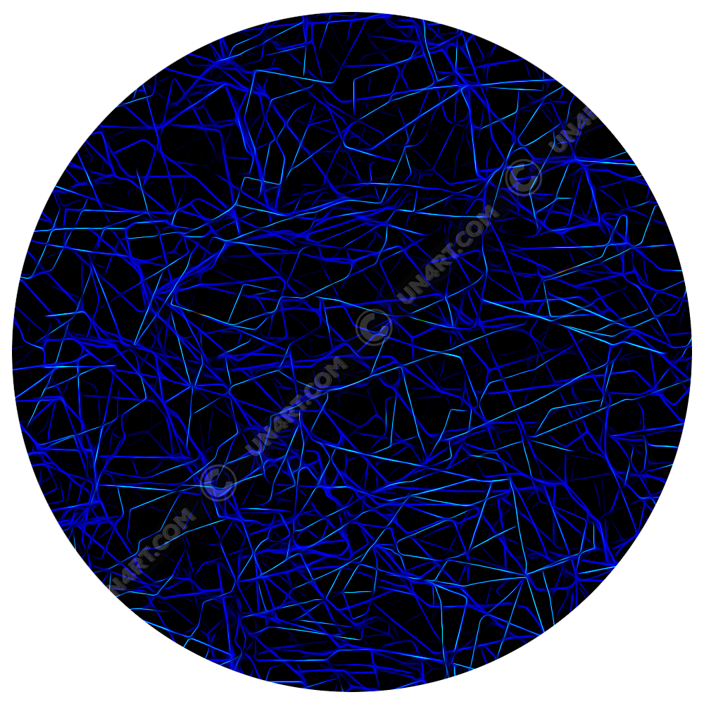 un4rt - the image shows a chaotic grid network pattern of thin blue lines with some cyan accents. the background is black.