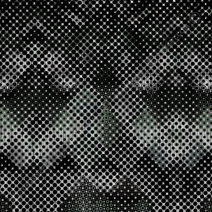 UN4RT doterium original artwork – full-surface halftone dot pattern of solid black circles transitioning to hollow rings on white background, symmetrical gradient composition revealing subtle hidden face-like form, copyright-protected original design.