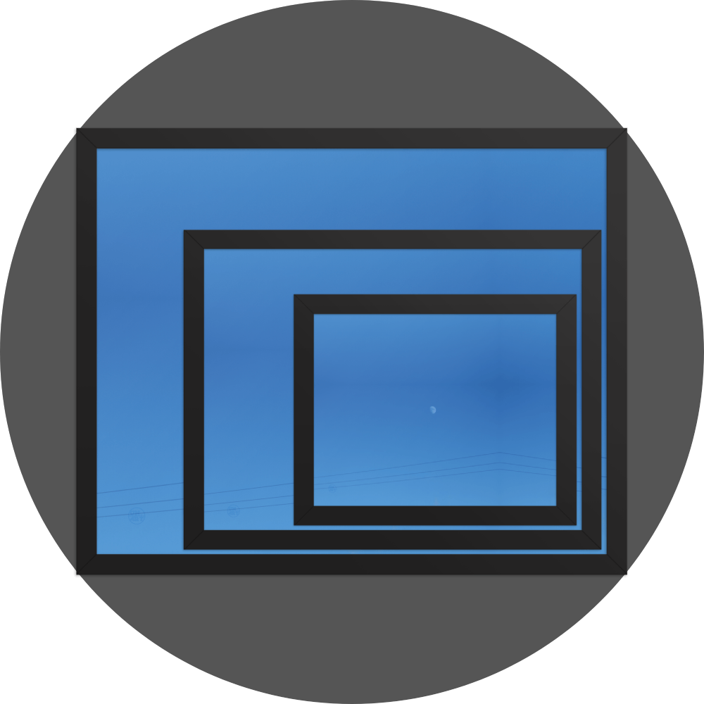 un4rt - the image shows 3 different sizes of the same photographie on top of each other. large size in the back, medium size in the middle and small size on top. the photographie shows a completely blue sky with a small moon in the center. some power lines cross the image on the bottom.