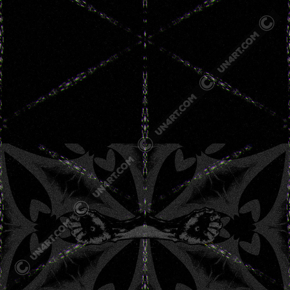 UN4RT - EYESCREAM hoodie hood detail – close-up of original artwork showing dark surrealist eye graphic printed on hoodie interior and exterior, with glitch color artifacts and fine grain texture.