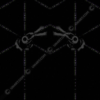 UN4RT - EYESCREAM jogging pants original front design – dark art graphic showing mirrored symmetrical screaming faces with circular eyes, claw hands and glitch elements, copyright-protected artwork on black background.