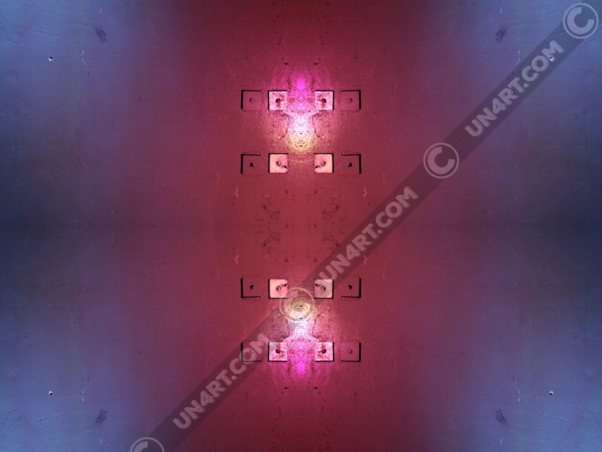 un4rt - the image contains the photographie for four times. two of the photographies are mirrored, one is turned around 180° and one is original. the colors are red and light blue.