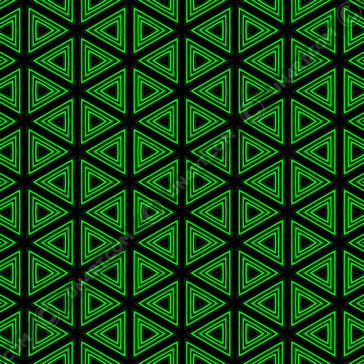 un4rt- the image shows a repeating pattern made of triangles. each triangle is mirrored horizontal and vertical over and over again. the triangles are made of three thick and green lines with soft borders. the space between the triangles and between the green lines is black.