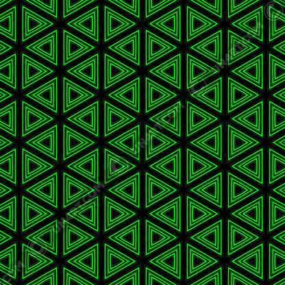 un4rt- the image shows a repeating pattern made of triangles. each triangle is mirrored horizontal and vertical over and over again. the triangles are made of three thick and green lines with soft borders. the space between the triangles and between the green lines is black.