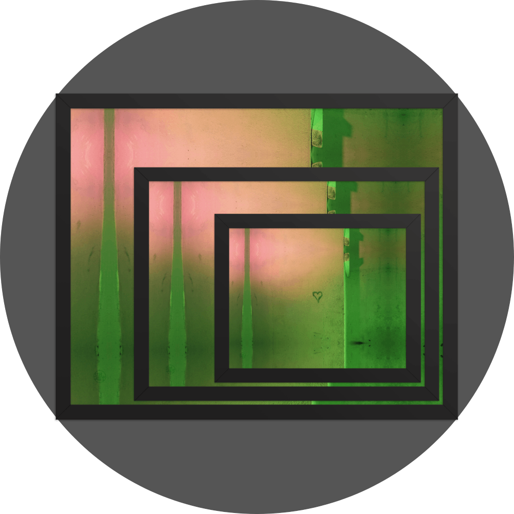 un4rt - the image shows 3 different sizes of the same photographie on top of each other. large size in the back, medium size in the middle and small size on top. the photographie shows a wall that is colored in green, ochre and pink. the symbol of a heart is painted on the wall.