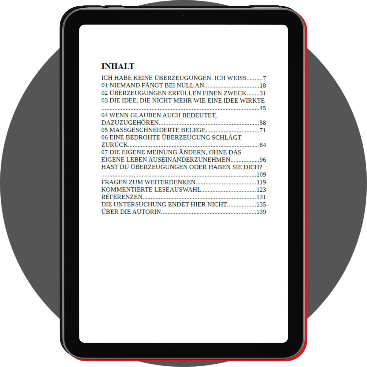 UN4RT - hefte 02 überzeugungen digital booklet on a tablet, showing the german table of contents with chapters and references
