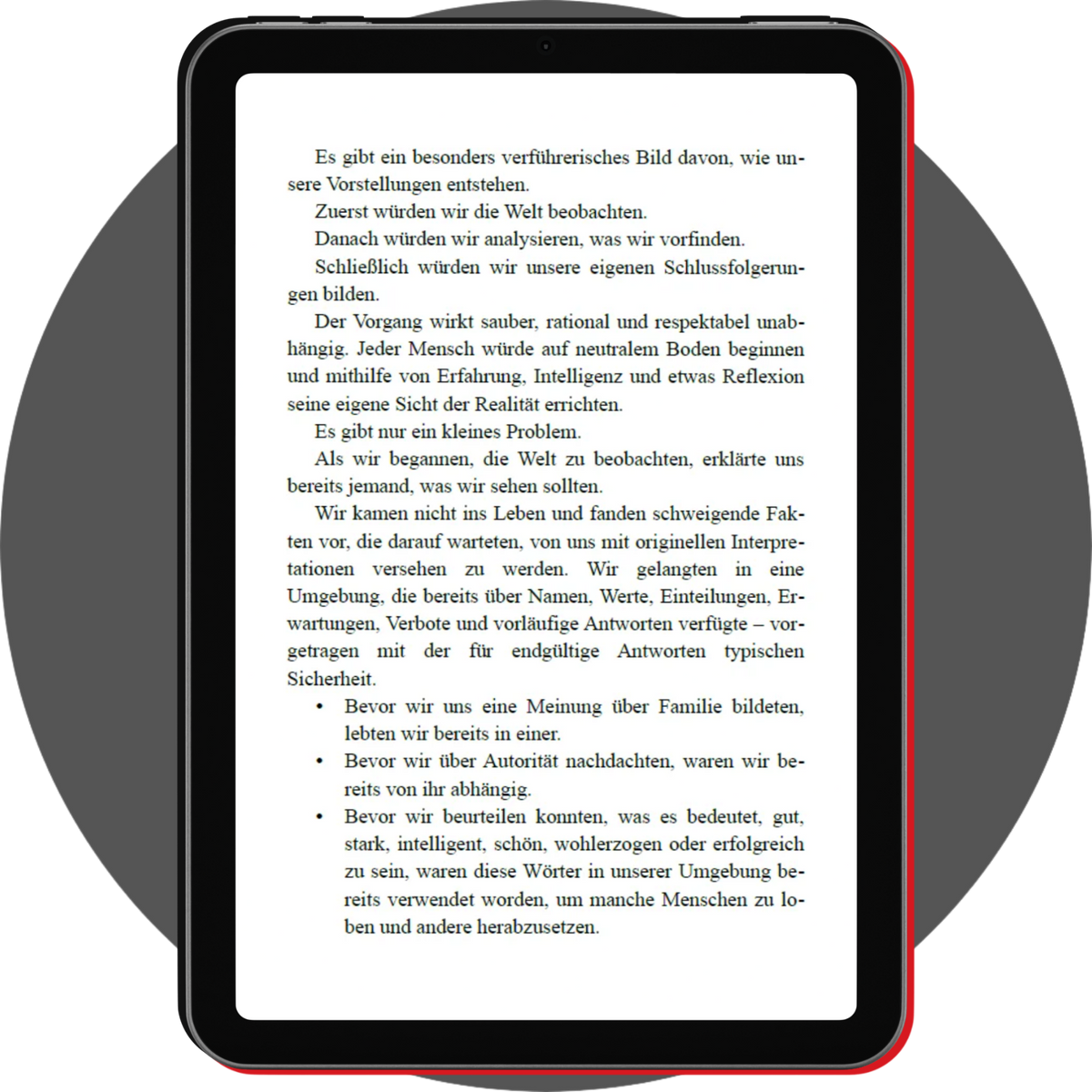 UN4RT - hefte 02 überzeugungen reading page on a tablet, with german text exploring how social influences shape our ideas

