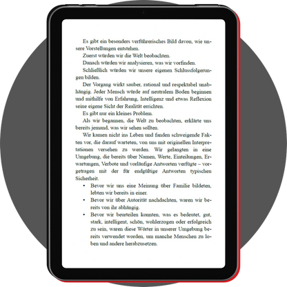 UN4RT - hefte 02 überzeugungen reading page on a tablet, with german text exploring how social influences shape our ideas
