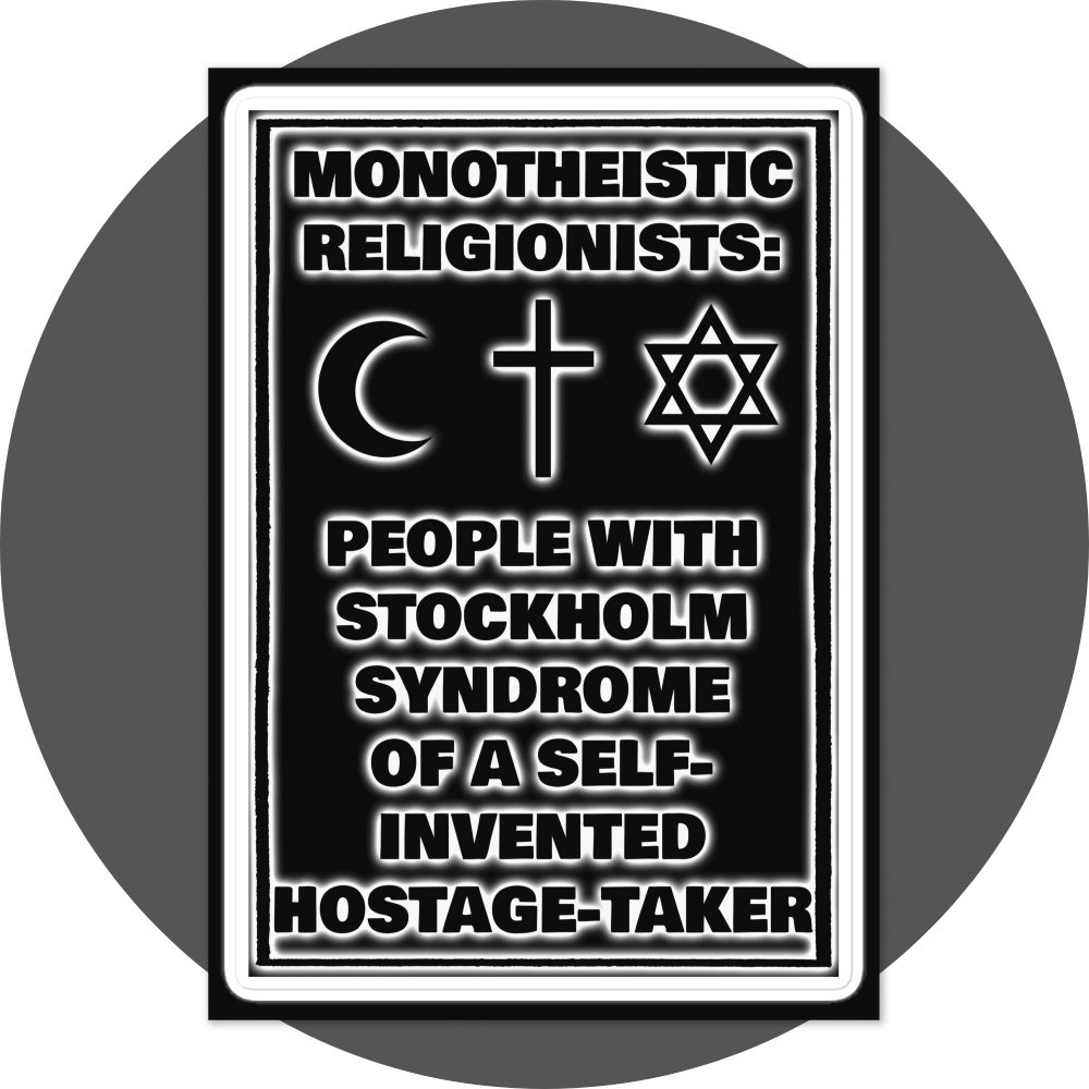 un4rt - the image shows a big sticker. the print on the sticker sheet is black with white underlying shadows. the print shows text and three religious symbols. 