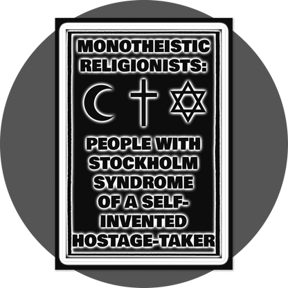 un4rt - the image shows a big sticker. the print on the sticker sheet is black with white underlying shadows. the print shows text and three religious symbols. 