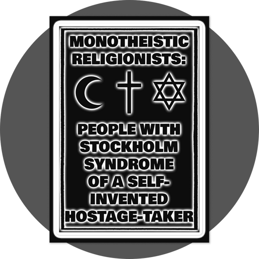 un4rt - the image shows a big sticker. the print on the sticker sheet is black with white underlying shadows. the print shows text and three religious symbols. 
