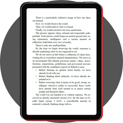 UN4RT - notebooks 02 beliefs reading page on a tablet, with english text exploring how social influences shape our ideas
