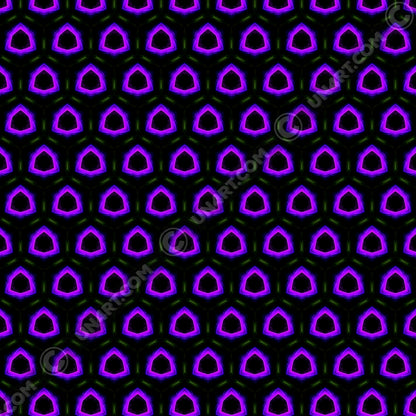 un4rt - the image shows a seamless pattern with a hexagonal honeycomb structure. the background and the center of the honeycombs is black. the frame of the honeycombs consist of dashed green lines. the inner part of the honeycombs consist irregular hexagonal shapes colored in pink, purple and blue. 