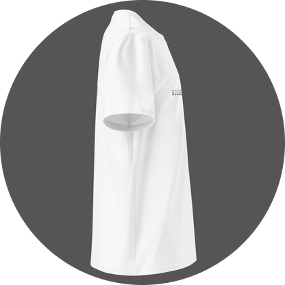 un4rt - the image shows the right side of a white cotton t-shirt with a black print on the front.